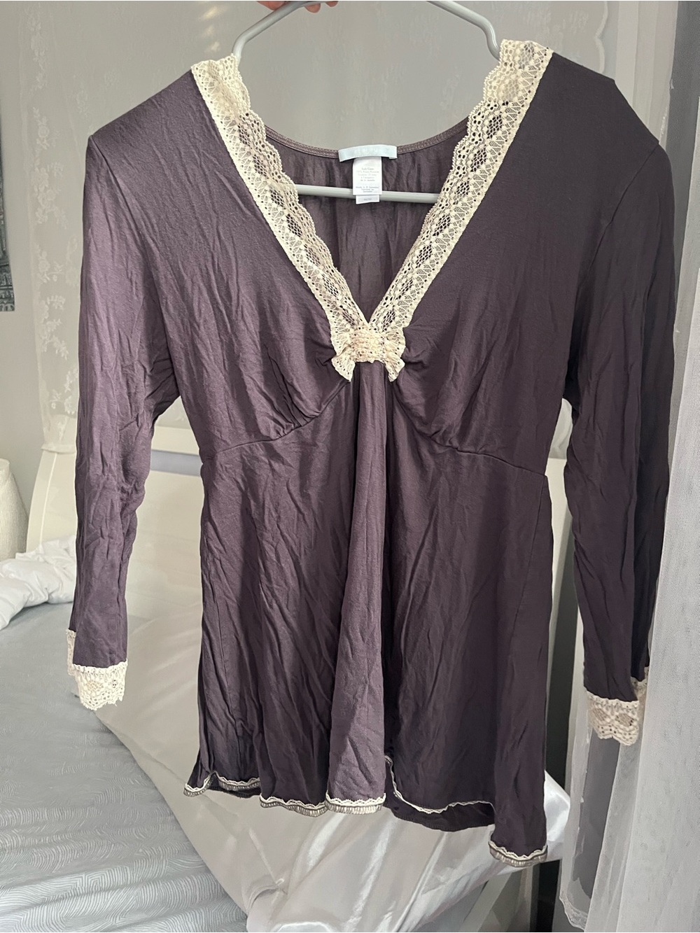 Eberjey plum purple top with cream lace trim